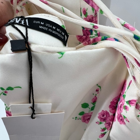 Zara Satin Floral Bustier Front Slit Strappy Midi Dress - Picture 10 of 12